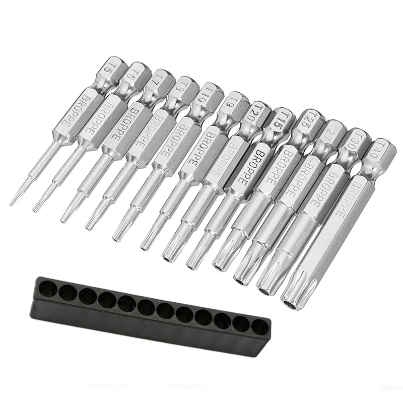 12Pcs Screwdriver Tamper Proof Safety Bits Set Drill Torx Flat Head Driver Bits Alloy steel high hardness ferramenta