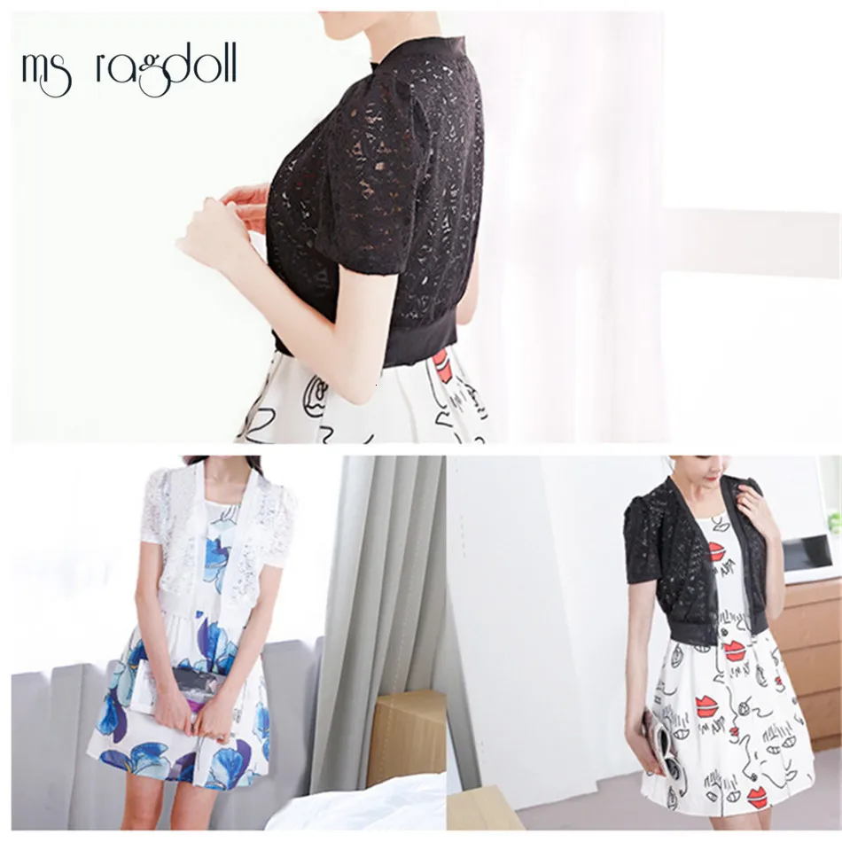 ms ragdoll Women Bolero Crop Plus Size Wrap Coat Hollow Out Lace Short-sleeve Short Small Shawl Cardigan Tops Jacket