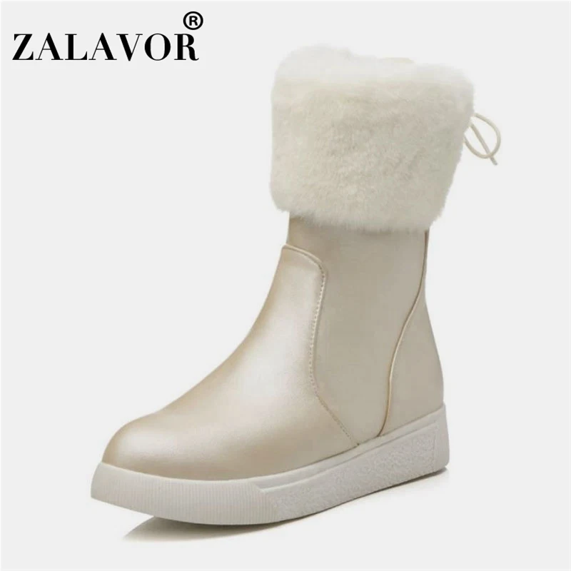 

ZALAVOR 2020 Women Plush Fur Warm Ankle Boots Falts Zipper Platform Winter Snow Boots Daily Fashion Female Botas Size 34-43