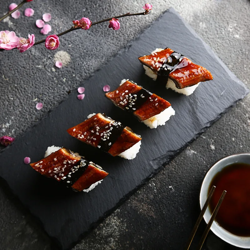 Посуда из сланца аспидно-черный дома для японских суши рок лоток прямоугольная выставочная тарелка противень для барбекю