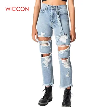 

Mid Waist Ripped Jeans Women Hole Lace Up Streetwear Street Style Vintage Denim Pant 2020 New Hole Skinny Pencil Jeans