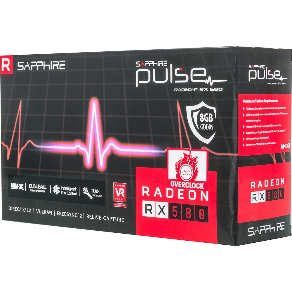 Видеокарта Sapphire PCI-E 1126500-05-20g PULSE RX 580 8G OC AMD RX580 8192Mb 256b GDDR5 1366/8000 DVIx