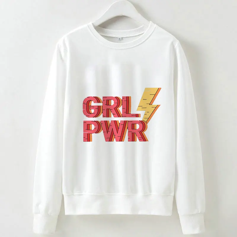 Толстовки, толстовка, Осень-зима, GRL PWR Girl power Feminism, 90 s, с длинными рукавами, Kpop Vogue, Harajuku, мультяшный принт, пуловеры для женщин