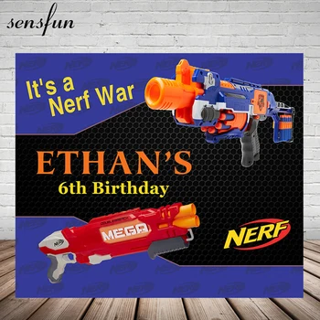 

Sensfun Boys Photography Backgrounds Blue Black Nerf Gun War Happy Birthday Party Photography Backdrop Custom Vinyl Polyester