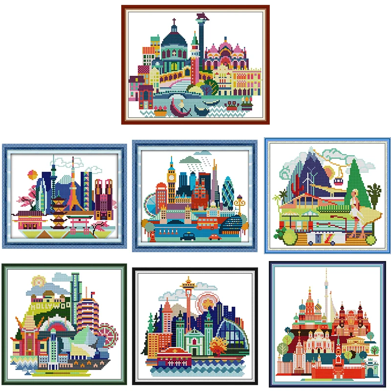 City Scenery Counting Cross Stitch Kits DIY Art Pattern 11CT 14CT Stamping Needlework Set Fabric Embroidery Kit Home Decor | Дом и сад
