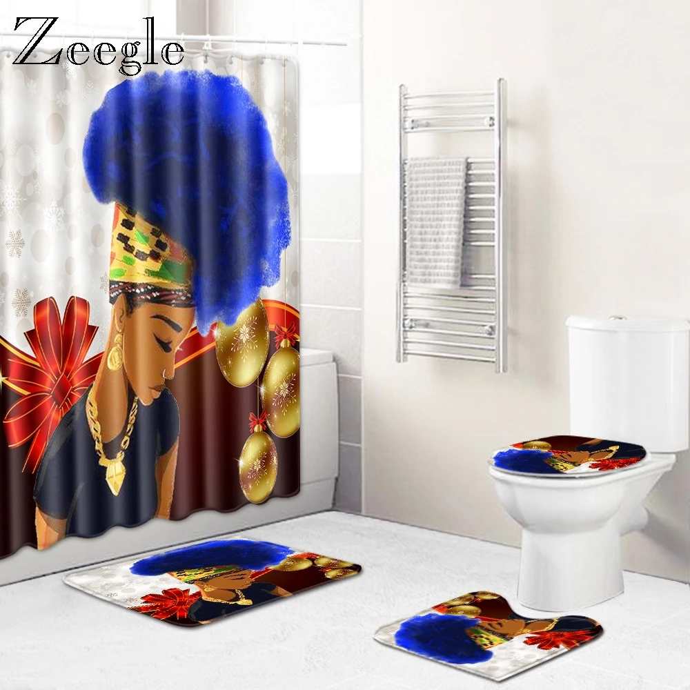Zeegle Creative Africa Women Bathroom Mat Printed Toilet Shower Curtain Anti-slip Bathroom Floor Rug Water Absorption Foot Rug
