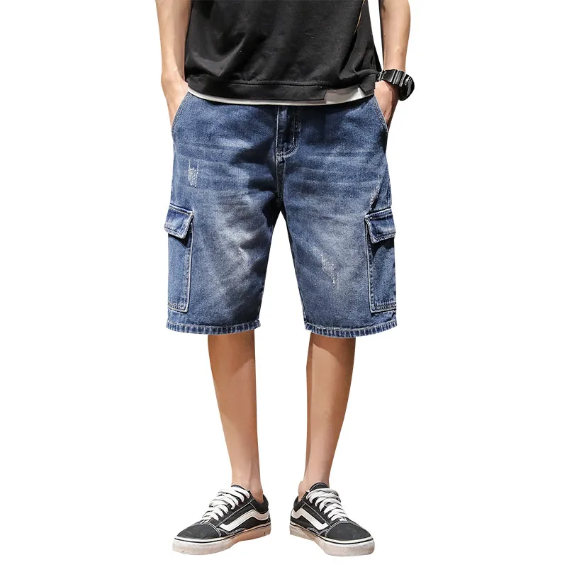 Джинсовые шорты мужские свободные уличные хип-хоп многокарманные скейтборд шорты модные уличные повседневные шорты с пятью точками Размер M-5XL