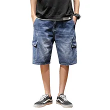 Джинсовые шорты мужские свободные уличные хип-хоп многокарманные скейтборд шорты модные уличные повседневные шорты с пятью точками Размер M-5XL