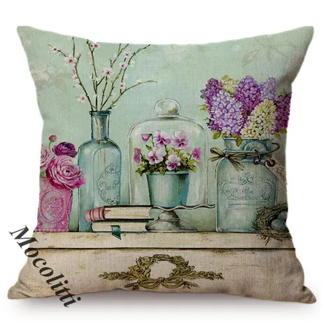 Nordic Vintage Luxury Art Decorative Cushion Cover Euro Floral Vase Violet Red Flowers Exotic Home Decor Sofa Chair Pillow Cover M125-2