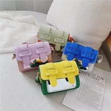 Модный детский кошелек для монет, искусственная кожа, контрастный цвет, лазерная мини сумка через плечо для девочек, милая маленькая сумка для почтальона