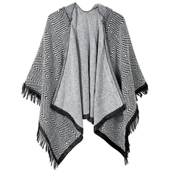 

Fringed Cloak Lady Knit Jacket Winter Scarf Fashion Geometry Thick Warm Cape Cloak
