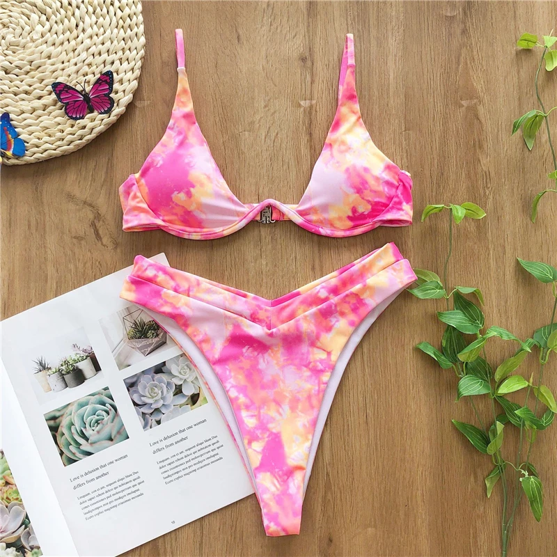 2020 Sexy Bikinis Swimsuit Women Bandage Printing Swimwear Underwire Bikini Set Tie-dye Gradient Bathing Suits Summer Beach Wear