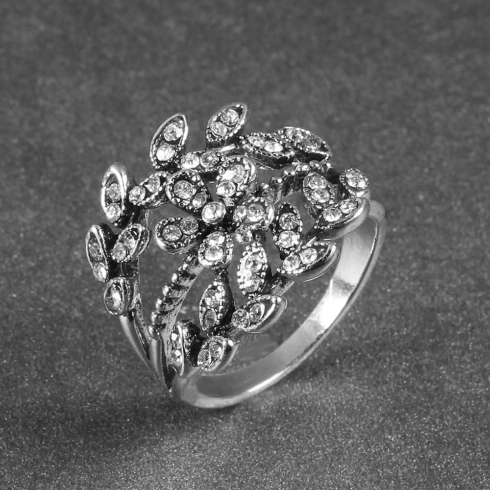 Ladies Rings Silver Plated Leaf Flower ...