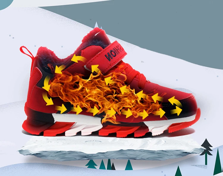 Children's Sport Shoes Plus Velvet Warm Cotton Running Shoes for Boys Fashion Winter Boots Kids Girl Leather Boots Boys Sneakers
