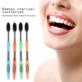 

4pcs Bamboo Charcoal Toothbrush Ultra Soft Toothbrush Compact Head And Slim Design Oral Care for Sensitive Gums