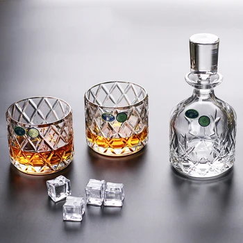 

Whiskey Decanter And Glasses Bar Set, Includes Whisky Decanter And 2 Cocktail Glasses - 3 Piece Set 200903-24