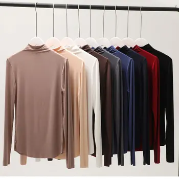 

Women Autumn Winter High Street Fashion Half Turtleneck Soft Modal Solid T Shirt Top Female Casual Plus Size Under Shirts Tees