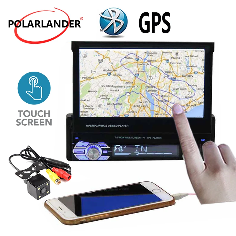 1 Din Зеркало Ссылка MP3 автомобильная стереосистема радио плеер gps Bluetooth Сенсорный экран 12 multi-язык 7 дюймов FM/USB/TF