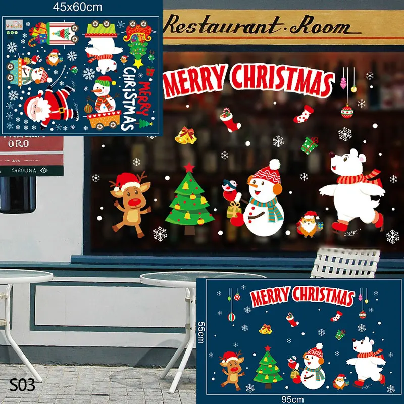 Санта-Клаус, снеговик, Рождественская елка, Веселый Рождественский стикер на стену для DIY, украшение детской комнаты, оконная витрина, стеклянная наклейка для декора - Цвет: S03 snowman bear