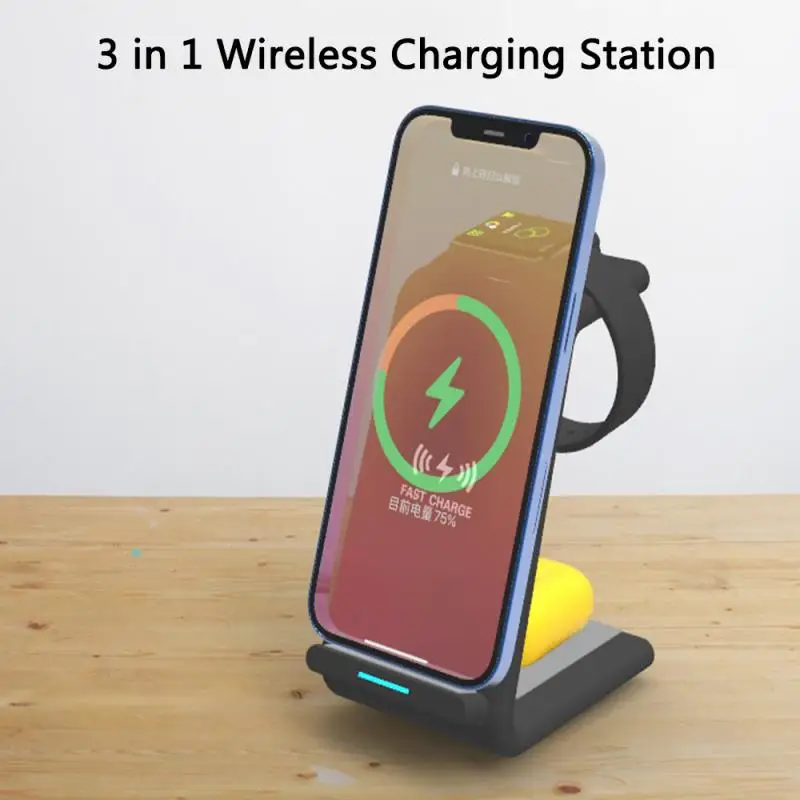 3 In 1 Wireless Charger Stand For Huawei Samsung IPhone 12 Mini Pro Max/Apple Watch Fast Charging Dock Station For Airpods Pro