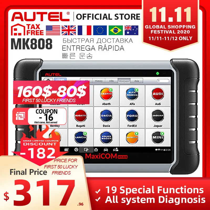 £356.26 Autel Maxicom Mk808 Obd2 Scanner Automotivo Car Diagnostic Tool Obd