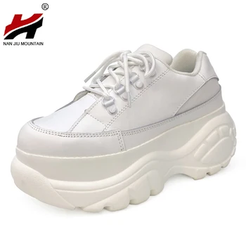 

NAN JIU MOUNTAIN 2021 Autumn Women's Platform Sneakers Genuine Leather Solid Color High Heels Fashion Plus Size 40