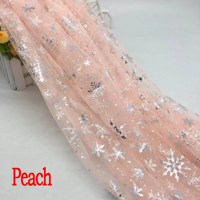 150*100cm Snowflake Tulle Rainbow Silver Snow Star DIY Handmade Fabric for Baby Dress Wedding Birthday Bouquet Supplies Peach