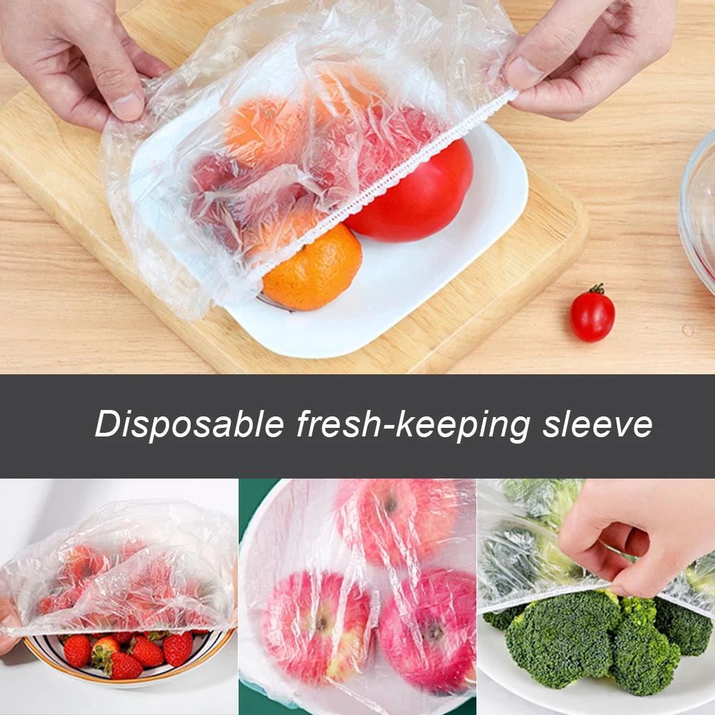 100pcs Disposable Food Cover Reusable Selfsealing Plastic Wrap For