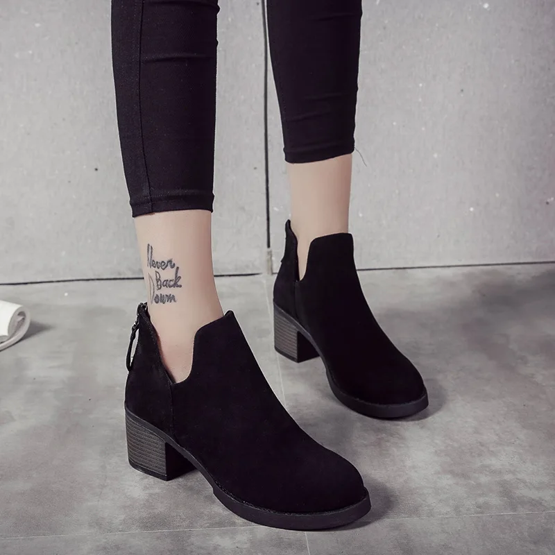

Sooneeya Autumn Winter Boots Women Round Toe Chelsea Boots Woman Flock Short Boot Ladies Ankle Boot Zip Square Heel Botas Mujer