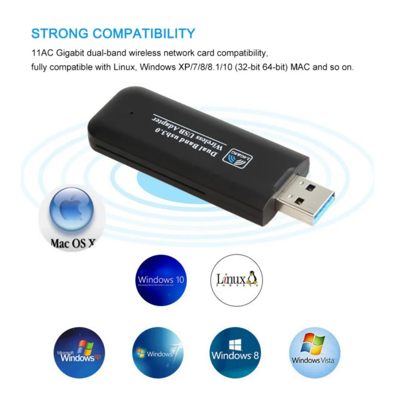 2,4g/5,8g USB адаптер Двухчастотная портативная беспроводная сетевая карта WiFi разъем приемника