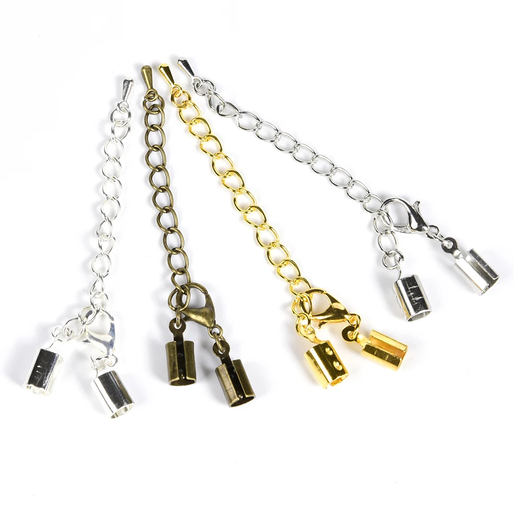 

10Pcs/Lot 5mm Tassel Leather Cord End Tip Caps Lobster Clasps Extending Tail Chain Connectors For DIY Necklace Jewelry Making