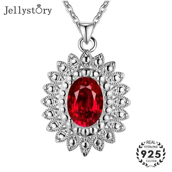 

Jellystory 925 Silver Necklace with 26*37mm Oval Shape Ruby Sapphire Zircon Gemstones Pendant for Women Wedding Party Jewellery