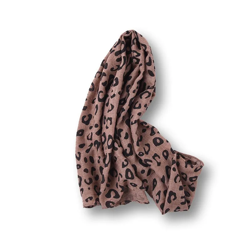 Детский шарф для девочек; Индивидуальный шарф; хлопковый и льняной теплый шарф с леопардовым принтом для зимы