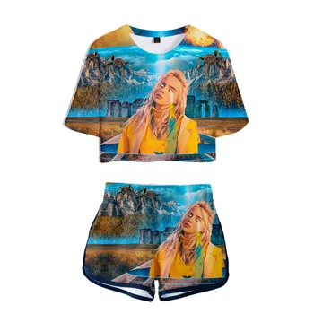 

2019 summer sexy suit sports short sleeve billie eilish ladies comfortable t shirt + shorts women's fashion jogging 3D t-shirt