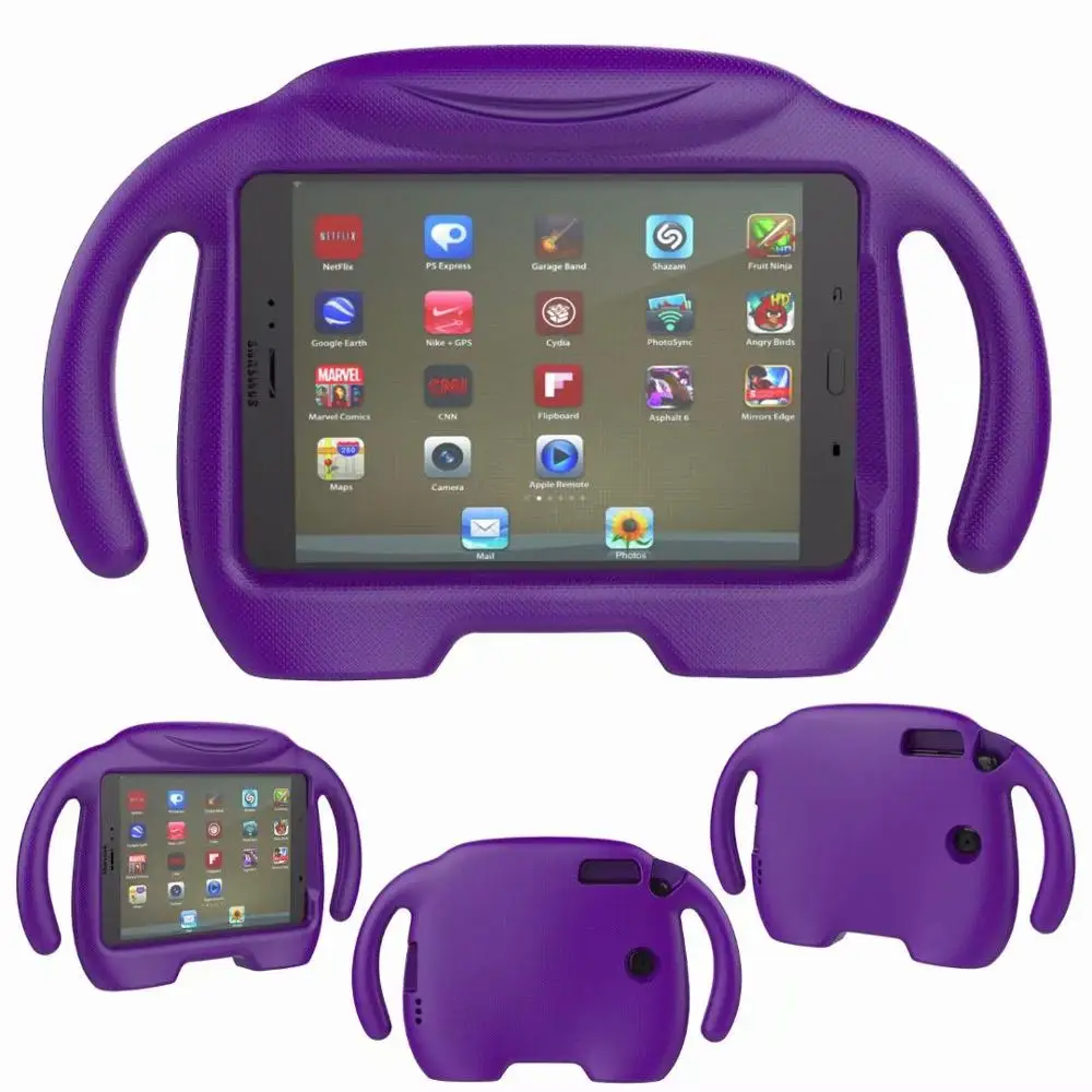 Детское безопасное пенное покрытие EVA для Samsung Galaxy Tab A 8,0 SM T350 T355 P350 P355 " чехол для планшета силиконовый чехол+ ручка - Цвет: Фиолетовый