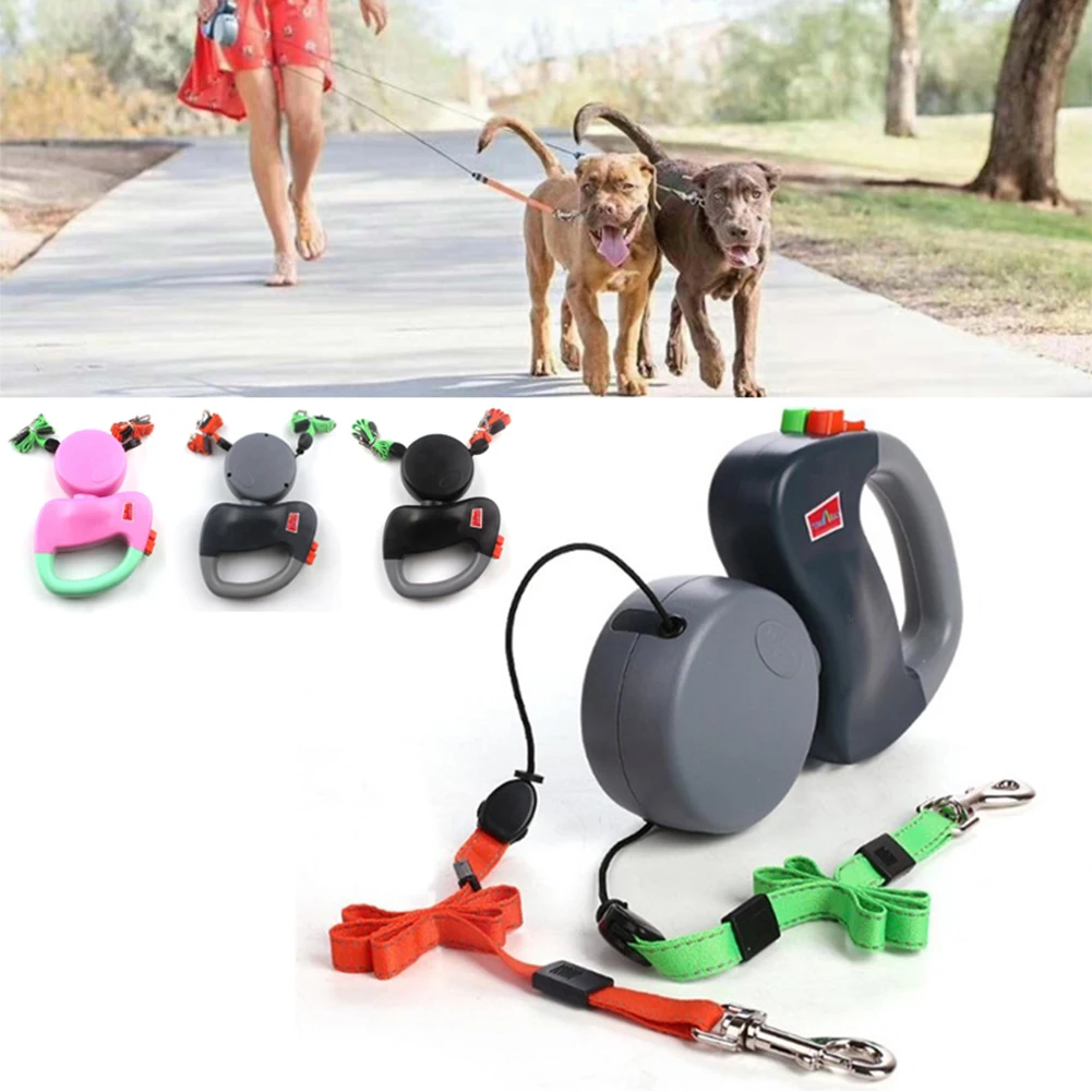 

Dual Headed Pet Leashes Automatic Retractable Dogs Traction Rope Double Dog Walking Leash Chain Pets Supplies Pit Bull Terrier