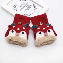 Детские зимние перчатки Kawaii С мультяшным рождественским принтом, теплые перчатки с откидной крышкой, теплые варежки