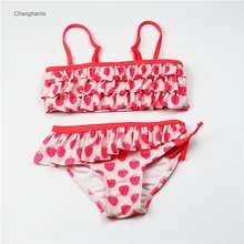 От 2 до 8 лет комплект бикини из двух предметов для девочек, детский купальник с рисунком клубники, детский стропы, купальный костюм для детей, летний танкини