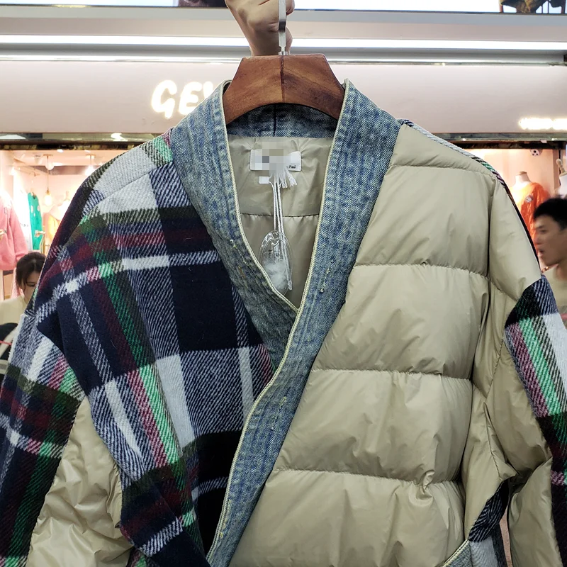 Пуховое зимнее пальто для женщин, индивидуальное джинсовое женское пальто с v-образным воротником и кисточками, Женское пальто Doudoune Femme Hiver