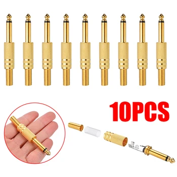 

10 Pcs Gold Plated 6.35mm Male 1/4 Mono Jack Plug Audio Connector Soldering for Mono Microphone Connecting