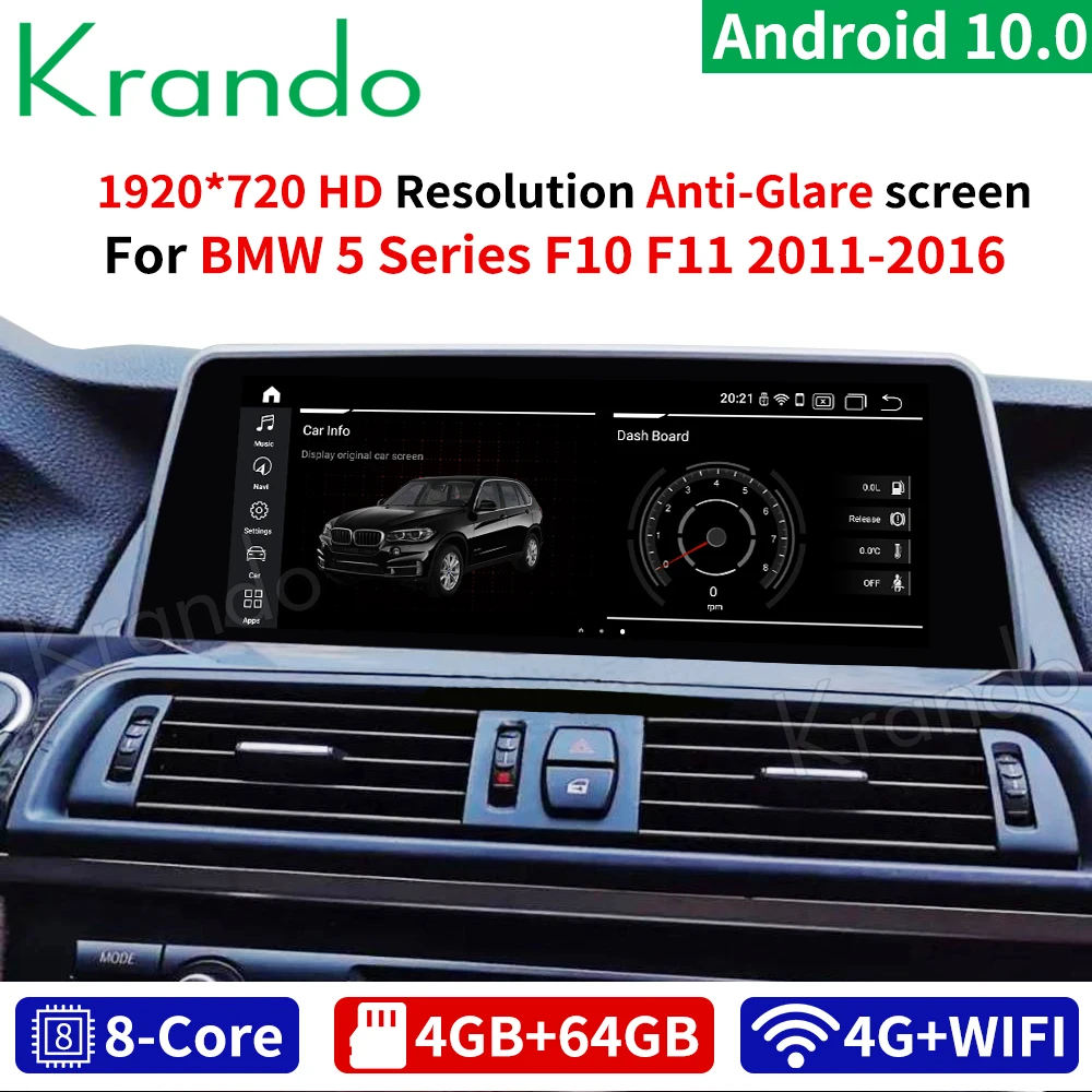 Krando Android 10.0 4G 64G 10.25'' Car Radio For BMW 5 Series F10 F11 2011-2016 NBT CIC Multimedia Radio Player Wireless Carplay