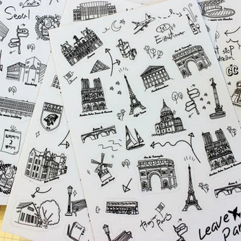 

6 Sheets /Bag World Travelling Tourist Sites Paper Diary Stickers Album Notebook Decoration
