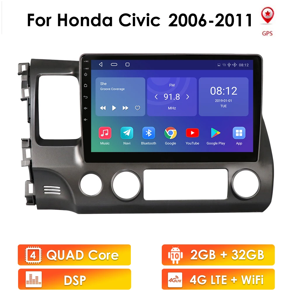Ossuret 2 Din Android автомобильный проигрыватель с радио и GPS для Honda Civic 2006-2011 Navi TPMS WIFI 4G 10 1