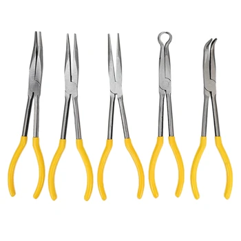 

GTBL 5Pcs/Set 11Inch Extended Needle Nose Pliers Bent-Nose Pliers Round Nose Pliers for Car Repair Tools Lengthen Forceps Alicat
