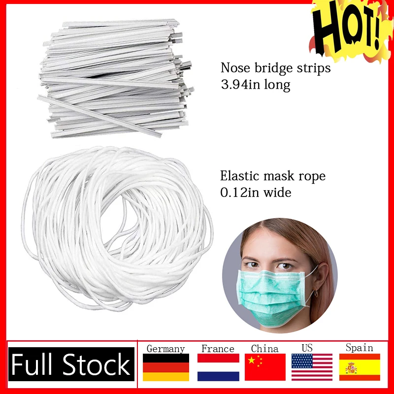 

Nose Metal Strips With Yards Elastic Bands Rope Ear Band Earloop DIY Mask Kit Aluminum Strip Nose Bridge For Disposable Mask