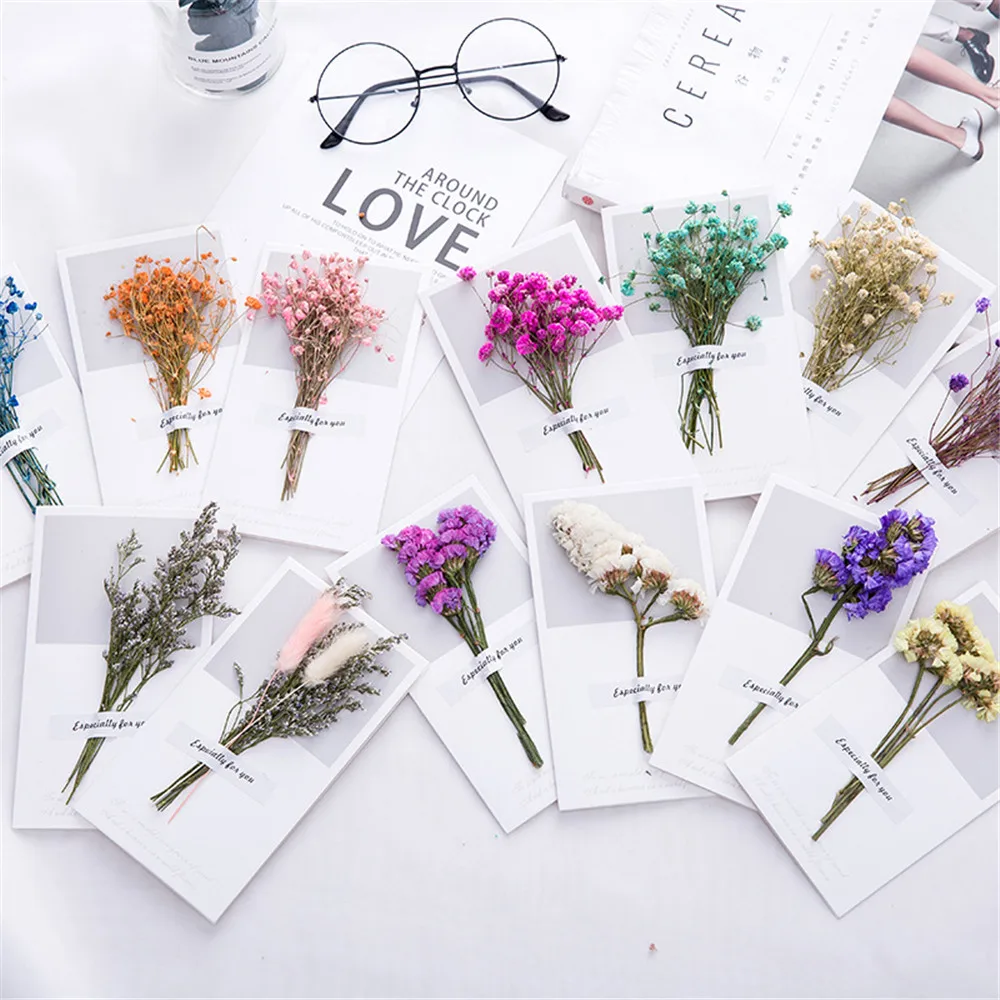 5 uds papel de flores secas Retro Tarjeta De Invitación De Boda papel hecho a mano tarjeta de felicitación carta de papel de escritura