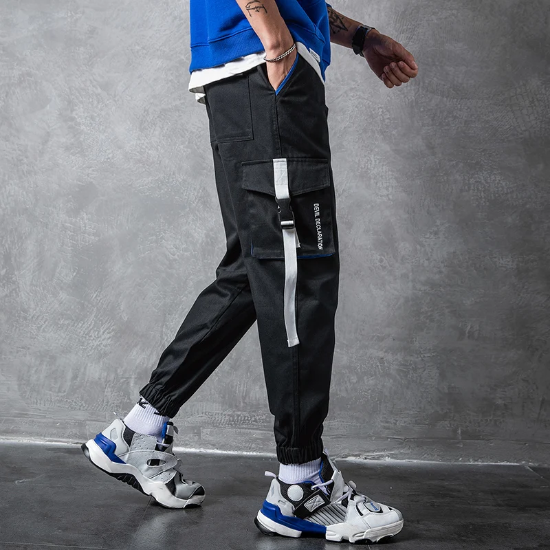 

Black Cargo Pants Autumn New Loose Pants Men Side Pocket Design Mens Joggers Streetwear Casual Trousers Men Clothes 2019 5XL-M