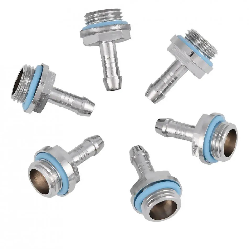 Water Cooling Fitting 6Pcs Barb-Fitting PC Two-Touch G1/4 Thread for Tube 5.5mm 7.5mm 9.2mm 11mm