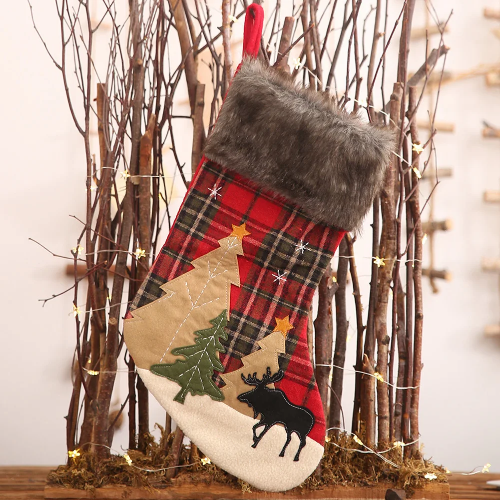 Рождественская клетчатая елка лося печать ноки чулки конфеты подарочная сумка Висячие рождественские украшения для дома счастливого рождественской елки украшения