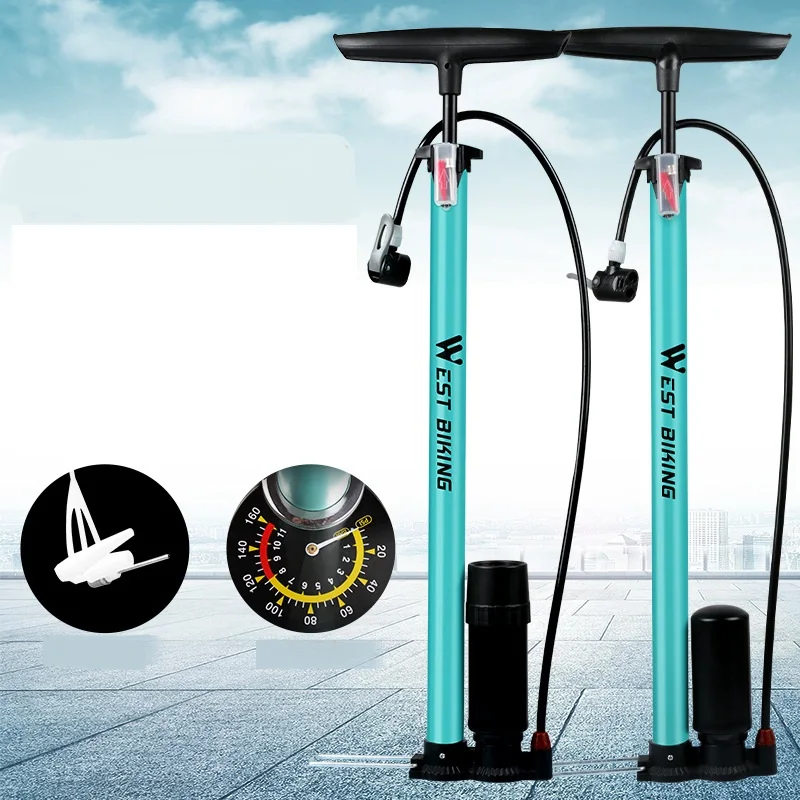 WEST BIKING Bike Pump 120/140/160PSI Steel Turquoise Cycling Pump Air Inflator Schrader Presta Valve Road MTB Tire Bicycle Pump
